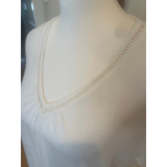 ANN TAYLOR LOFT V NECK SHORT SLEEVE WHITE POLKA DOT WOMENS LARGE - Picture 5 of 5